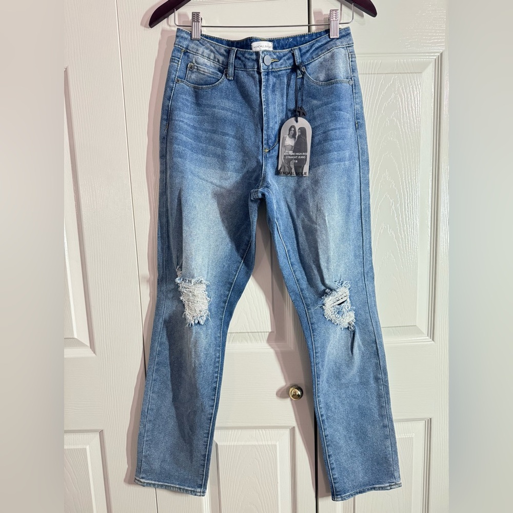 KENDALL & KYLIE kouture high rise straight leg blue 7/8 junior - NWT